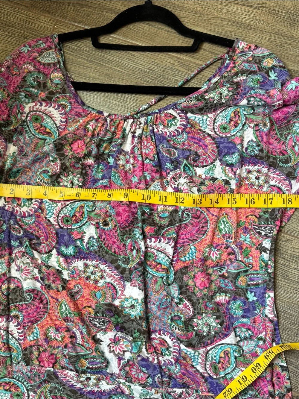 Paisley Short Sleeve Y2K Boho Pink Purple 2000s Women’s Medium Summer Top